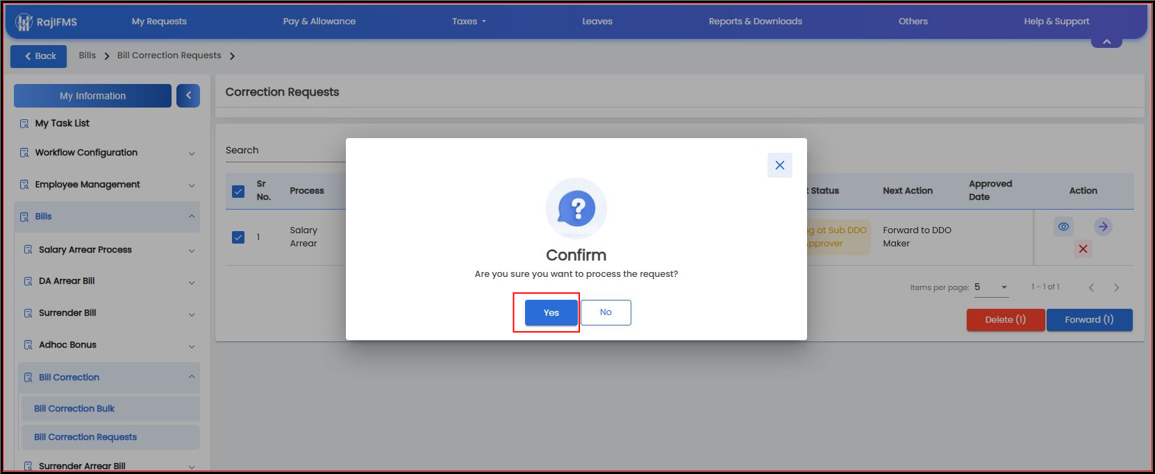 Process Request Confirmation